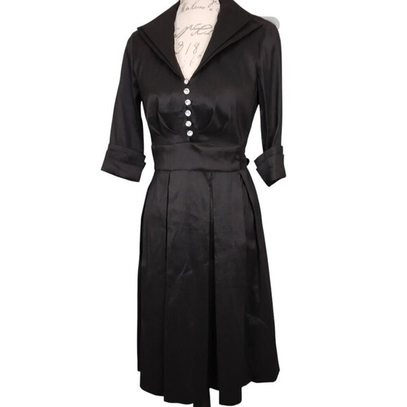 Donna Ricco | Black Party/Cocktail Taffeta Wrap Dress Rhinestone Button | Size 8 - Picture 3 of 9